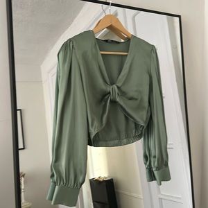 Zara Green Silk crop long sleeve